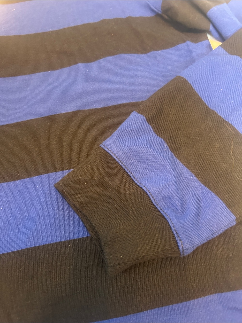J. Crew Blue and Black Striped Rugby Polo with Cream Collar - Picture 3 of 5